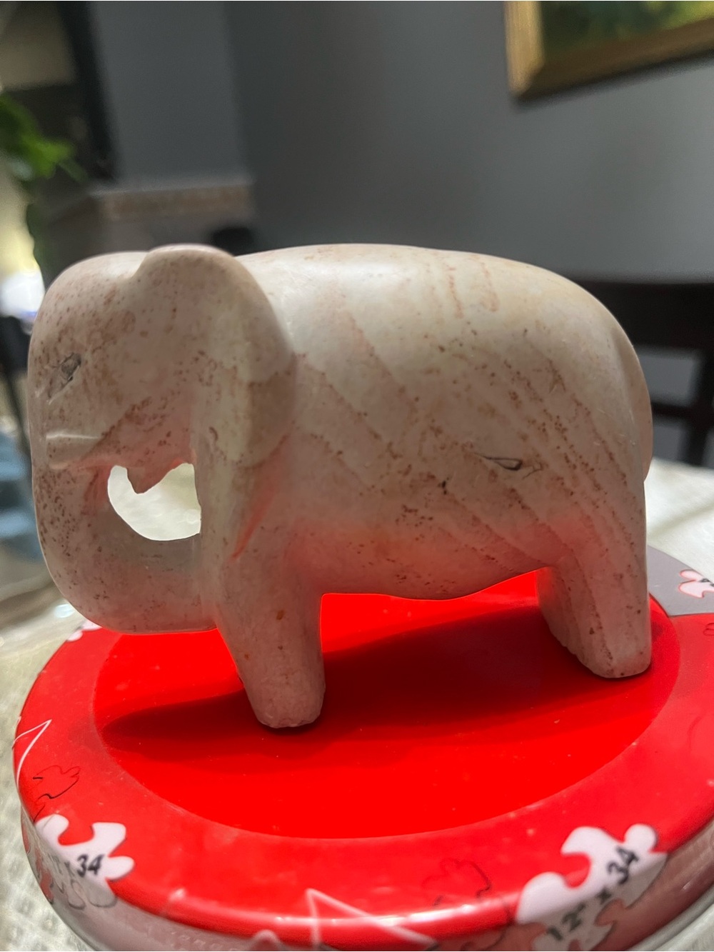 Carved Cream Marble Elephant Sculpture - Decorative Home Art